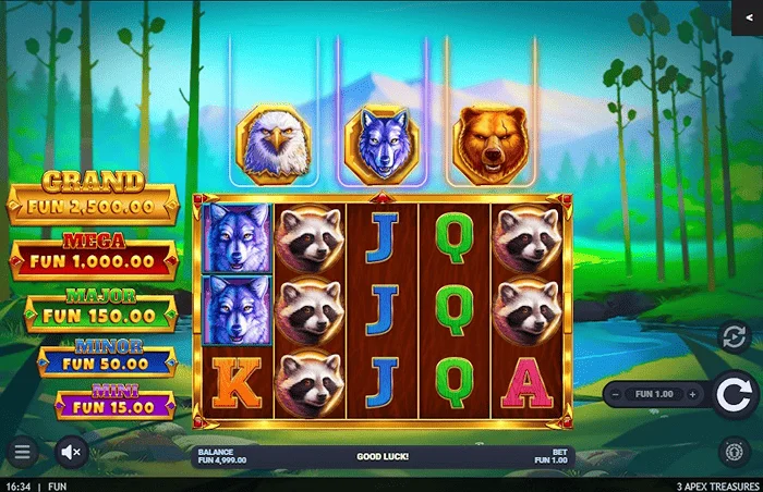 3 Apex Treasures - aðalskjár leiksins með 5x3 hjólum